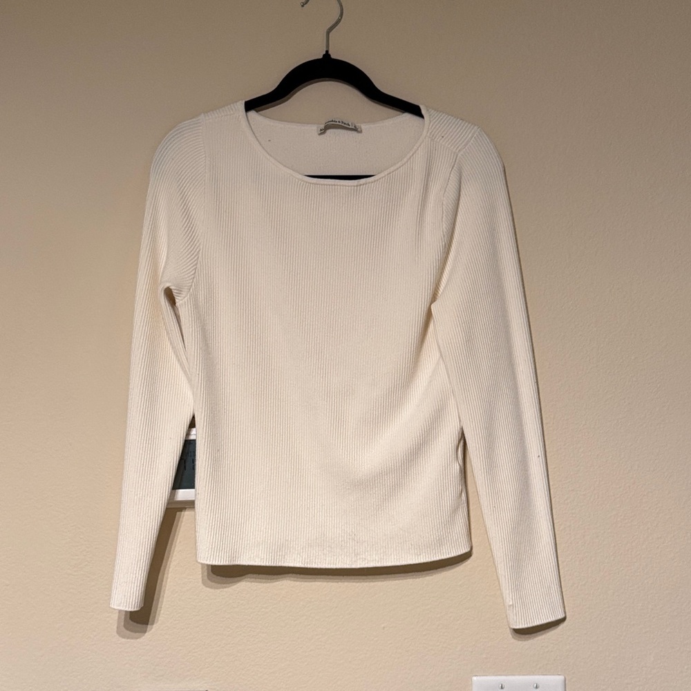 White Long Sleeve Ribbed Top